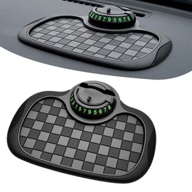 Shakas Multifunction Car Anti-Slip Mat, Rotatable Phone Holder with Temporary Parking Number, Plaid Decoration Phone Key Coin and Sunglasses Storage Pad, for Cars Portable Accessories (Black #C)