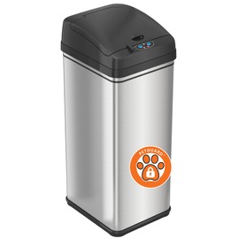 iTouchless 13 Gallon Dog Proof Trash Can with Odor Filter, Stainless Steel Motion Sensor Kitchen Trashcan Garbage Bin for Home Office Work Bedroom Living Room Garage Large Capacity Slim Wastebasket