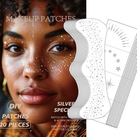 20 Pcs Silver Face Makeup Patches,Glitter Freckles,Sparkle Makeup Patches，Glitter Freckles Face Tattoo,Waterproof Face Glitter Speckles Patches for Helloween，Suitable for HelloweenChristmas (Silver)