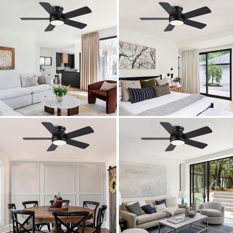 POCHFAN 42 Inch Black Ceiling Fans with Lights and Remote,