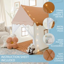 Large Kids Play Tent, Indoor and Outdoor, Boy and Girl Toddler Playhouse, Tent Fort for Kids Aged 3+, Canopy Tent, with Windows, Fairy Lights, and Cushion Play Mat