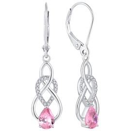 YL Women's Infinity Celtic Knot Drop Earrings 925 Sterling Silver 12 Birthstone Cubic Zirconia Earrings, Silver, Cubic Zirconia