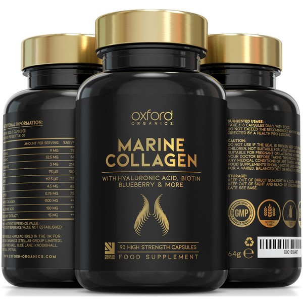 Advanced Marine Collagen Capsules | 1735mg Superfood & Vitamin Boosted Complex for Glowing Hair, Skin & Nails | Marine Collagen Tablets for Women & Men | Premium Collagen Supplements Made in The UK