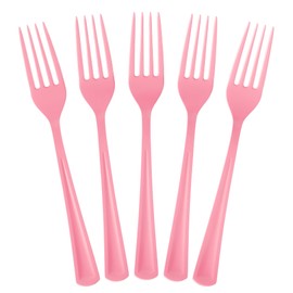 Disposable Pink Plastic Forks 50 Pcs - Heavy Duty Pink Plastic Disposable Cutlery - Pink Disposable Flatware, Pink Plastic Silverware, Plastic Forks Pink Exquisite