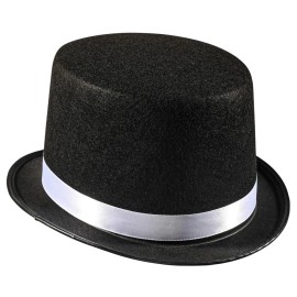 Dress Up America Top Hat For Adults - Black Felt Magician Hat With Trimming - Adult, Silver