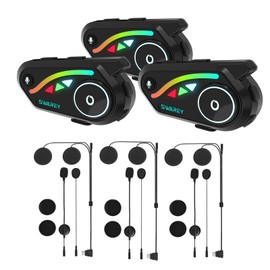 SWAREY V8 Motorcycle Bluetooth Headset 3PCS, Helmet Intercom for 3 Riders with FM and Music Sharing Noise Cancelling DSP&CVC HiFi Stereo 1000M to 2000M Intercomunicador Moto (3, Four-Channels)