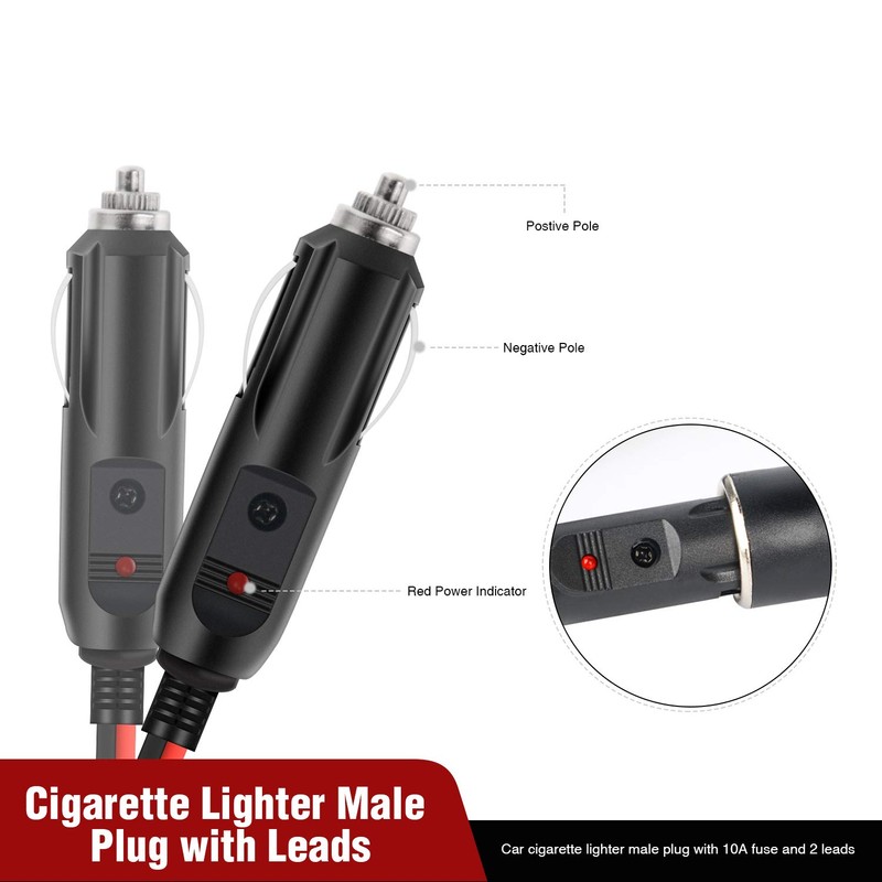 Nilight 10028W 2 Pack Cigarette Lighter Male Plug with Leads