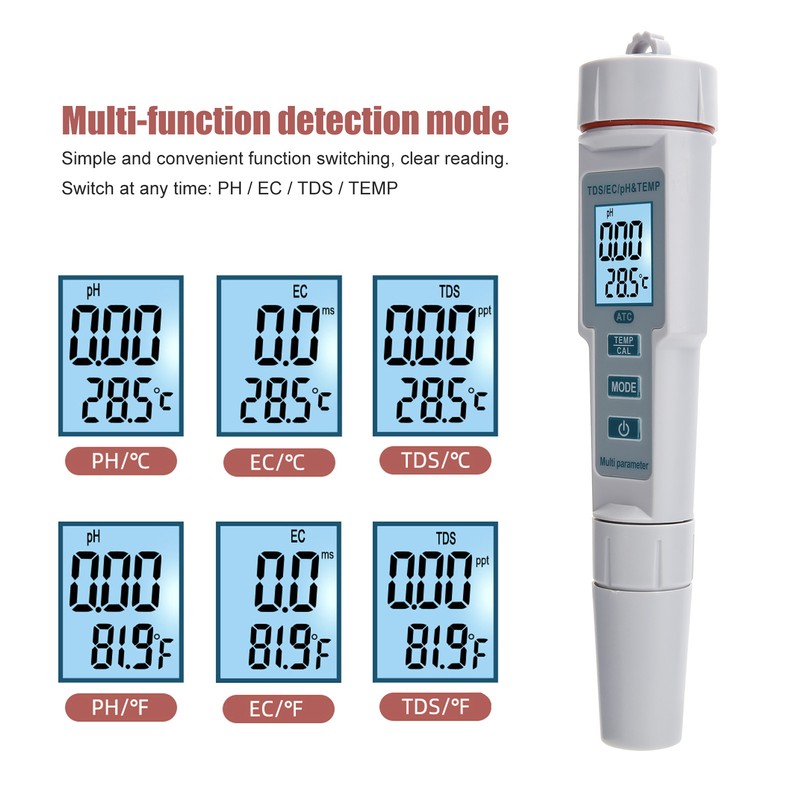 4 in 1 Water Quality Tester Portable PH/EC/TDS Temperature Digital