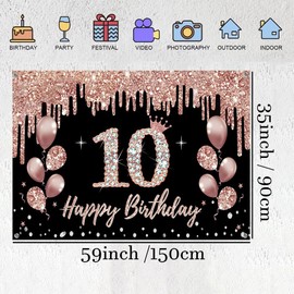 10th Birthday Decorations for Girls, Party Decoration Black and Rose Gold Fabric Sign Hanging Poster, 10th Birthday Backdrop Banner Party Welcome Sign