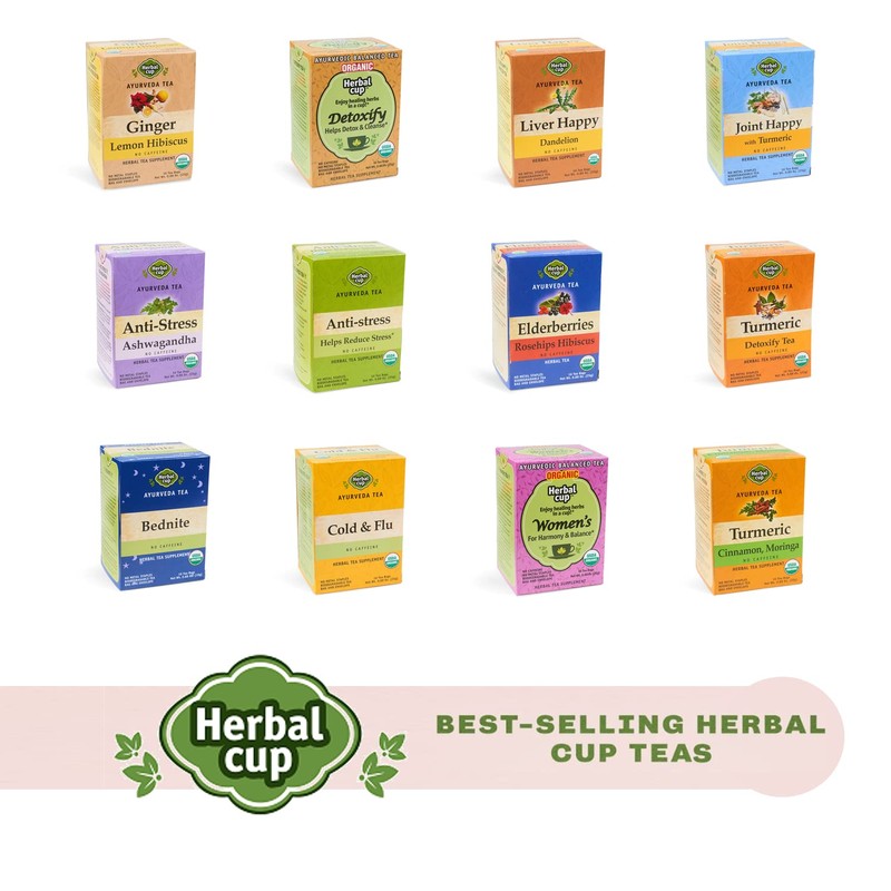 Herbal Cup Ayurveda Tea, Organic Anti-Stress, No Caffeine Herbal Supplement