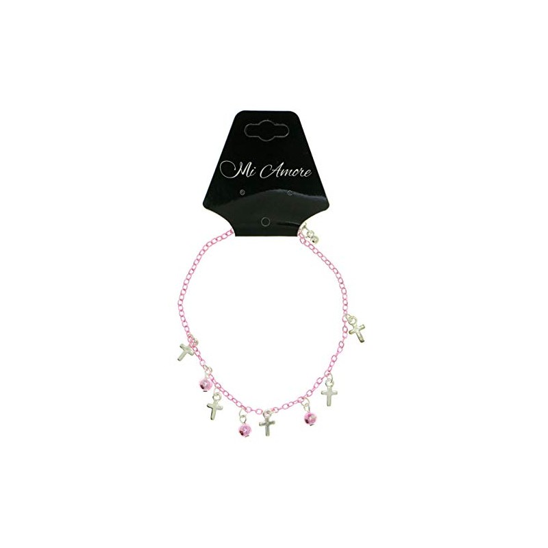 Mi Amore Pink Ankle Bracelet Pink Spherical & Silver-Tone Cross