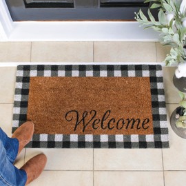 Farmhouse Buffalo Check Door Mat - - Layered Look Outdoor Mat - Cute Front Door Mats for Outdoor, Indoor, Porch or Entrance - Large Welcome Front Doormat, 17x30 Inch