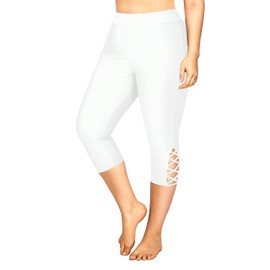 Holipick White Plus Size Swim Pants for Women Criss Cross Swim Capris High Waisted Swim Leggings UPF 50+ Long Swim Shorts 22W