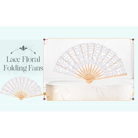 Folding Fan Hand Fan Vintage Style Hand Fan, Exquisite Workmanship Folding Fan Hallow Lace Bones (White)
