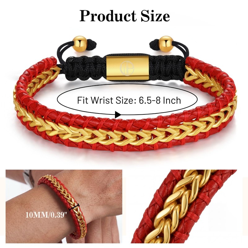 WP WEPICK Braided Leather Bracelets for Men 18K Gold Plated