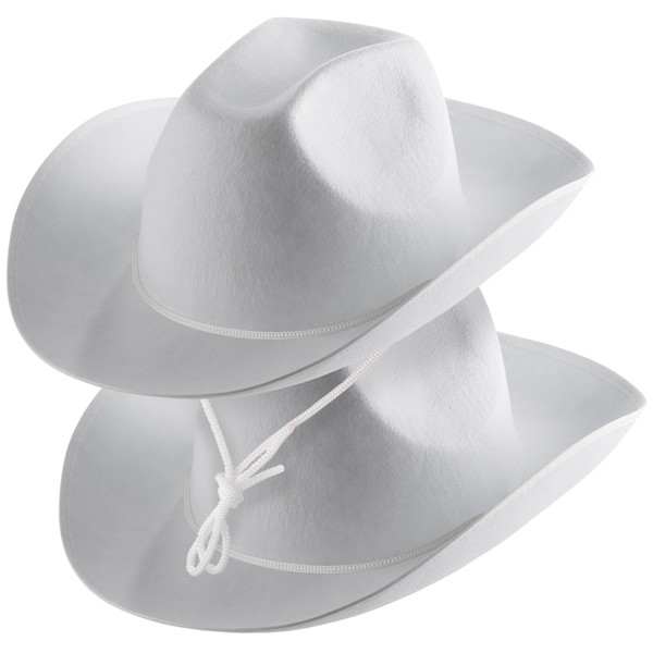 White Cowboy Hat for Kids (2-Pack) Felt Cowboy Hat with Neck Drawstring, Plain Cowboy Hats for Boys & Girls for Dress-Up Parties, Play Costumes, Crafts, Decorate and Theme Parties