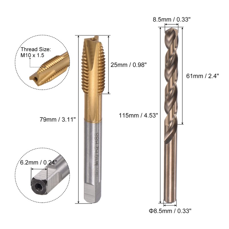 sourcing map M10 x 1.5 Spiral Point Thread Tap and