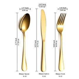 ReaNea Gold Flatware Set 36 Piece Service For 12, Stainless Steel Gold Knives Spoon Forks Set, Gold Cutlery Set,Gold Silverware Set, Serving Utensil Set, Dishwasher Safe