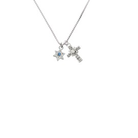 Delight Jewelry Mini Star of David with Blue Crystal Scroll Cross Necklace, 18"+2"
