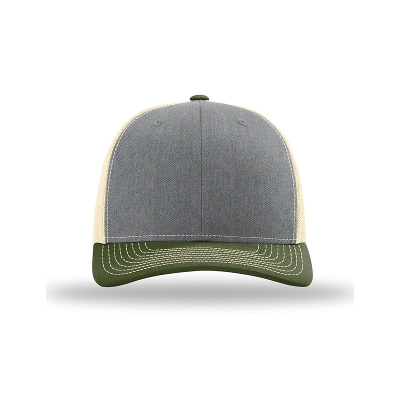 RICHARDSON Snapback Trucker Cap Adjustable Heather Grey/Birch/Army Olive, One Size