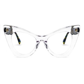 Zeelool Cat Eye Frame Glasses for Women, Acetate Stylish Eyeglasses Frame with Non-prescription Clear Lenses ZJGA354576-02 Transparent