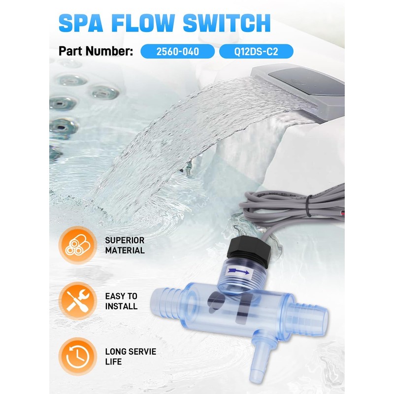 2560-040 Pool Flow Switch with Tee & Cable, Flow Sensor