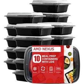 AMD Nexus [50 Pack, 28oz] 1 Compartment Plastic Meal Prep Containers - Reusable BPA Free Food Containers with Airtight Lids - Microwavable, Freezer and Dishwasher Safe