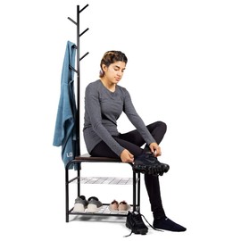 Milliard Coat Rack Hall Tree with Bench (Black)