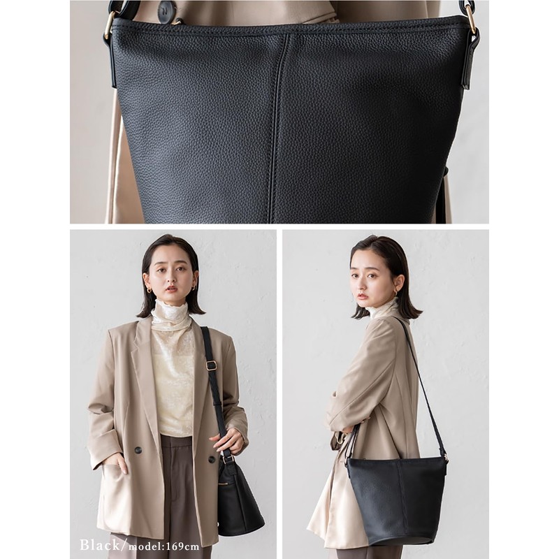 VITAFELICE sib-20049n Women's Genuine Leather Bucket Shoulder Bag, Black