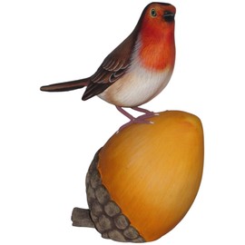 Brave Wings Hand Carved Wooden Bird ~ Curious Robin Red Breast on a Pinecone ~ Ornament Sculpture Figurine Statue Unique Table Decoration Home Decor ~ 5274