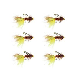 Wild Water Fly Fishing Bead Head Yellow and Brown Rubber Leg Wooly Bugger, Size 10, Qty. 6