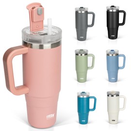 TYESO Tumbler 1.2L Water Bottle, Insulated Stainless Steel Bottle, Water Bottle with Straw, Handle, Jug, Outdoor, Vacuum Insulated Double Structure, Wide Mouth, Large Capacity, Direct Drinking, for