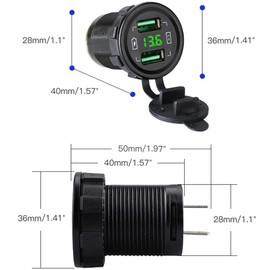 Palumma Motorcycle USB Power Rapid Charging Dual 2 Port Charger 45W Dual USB Car Charger Embedded USB Charger Socket with LED Voltmeter Waterproof for 12V/24V Car Motorcycle SUV ATV (Green)
