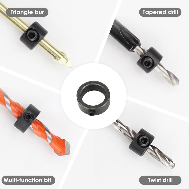 8 PCS Step Drill Bit Depth Stop Collar Ring Positioner