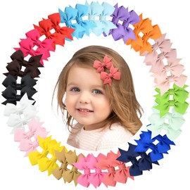 40PCS 2 Inch Baby Hair Bows Clips for Girls Grosgrain Ribbon Fully Lined Infant Hair Clips Accessories for Baby Girls Newborns Toddler in Pairs