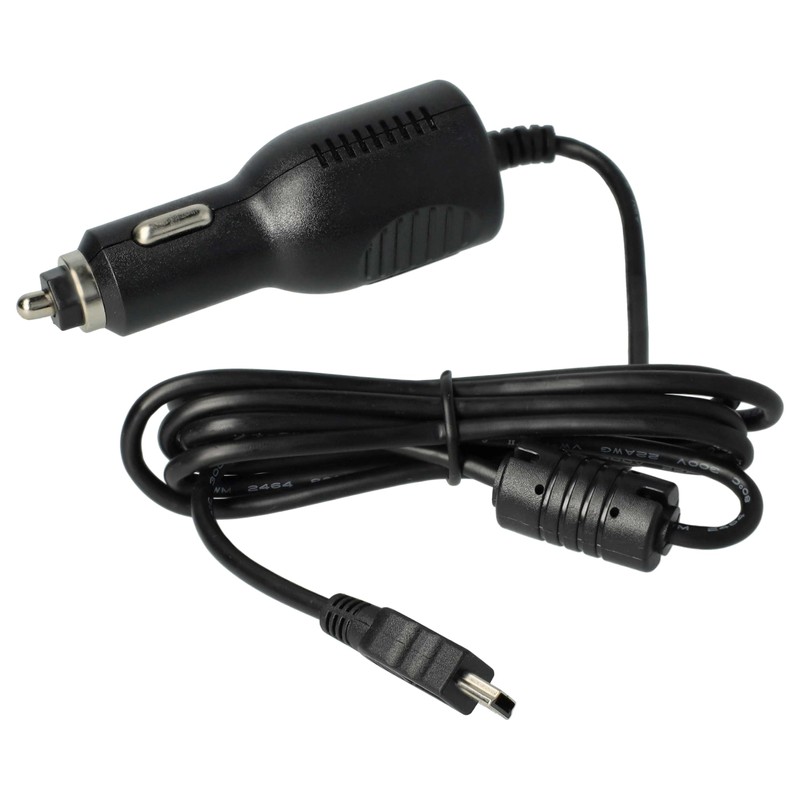 vhbw KFZ-LADEKABEL AUTOLADEKABEL für Navigationsgeräte mit Mini-USB-Anschluss mit Integriertem TMC-Empfänger