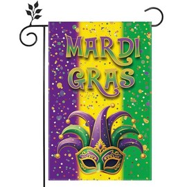 Mardi Gras Garden Flag 12x18 inch Double-sided Burlap Family Party Outdoor Courtyard Lawn Holiday Decoration Flag