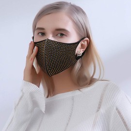 Yienate Fashion Rhinestone Mask Masquerade Party Face Mask Nightclub Bling Crystal Mask Decoration Mask Jewelry for Women and Girls (Gold)