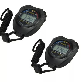 Unbranded Stopwatch Digital LCD Waterproof Sports Counter Chronograph Timer Odometer Watch - 2 pcs