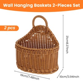 2 Pcs Hanging Wall Basket for Pantry Storage, Woven Wall Baskets for Onion Garlic Potato, Boho Decorative Basket Organizer for Kitchen Living Room, Washable PP Plastic Bin 7.48x3.94x8.27 Inch
