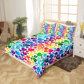 Homemissing Love Heart Bedding Couple Colorful Love Heart Pattern Bedding Set Rainbow Heart Duvet Cover for Children Kids Boys Girls Microfiber Bedspread Cover Room Decor Bedclothes Double