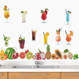 aupawdy Pack of 2 Wall Stickers Kitchen Wall Stickers for Fruit Cups Cartoon Fruit Wall Stickers Kitchen Watermelon Pineapple Papaya Kitchen Dining Room Fridge Cabinet Wall Decoration
