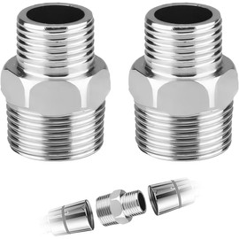 Yiranfuyao 2PCS Stainless Steel Shower Hose Connectors, Male to Female Hex Reducing Nipple, Double Thread Plumbing Adapter Fittings for Shower, Bidet, Tap & Pipe Systems