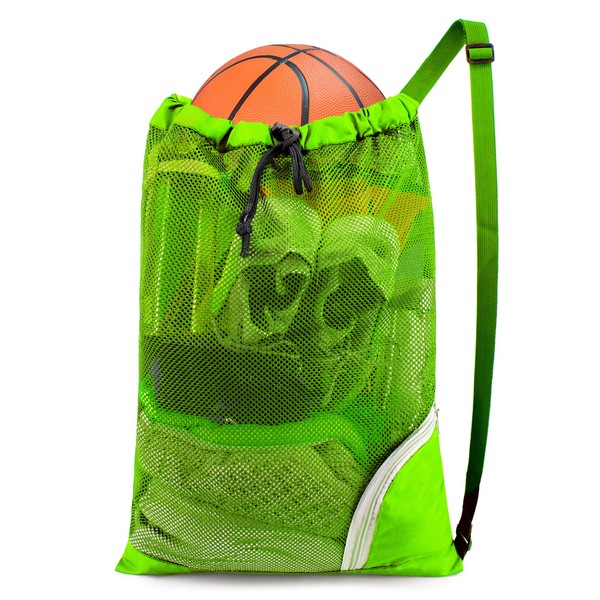 BeeGreen Fruit Green Drawstring Bag Mesh Swim Bag for Large Beach Bag Pool Bag W 17.7" X L 25.5" Swimming Equipment Gear Gym Sport Net Bag Backpack Foldable Washable