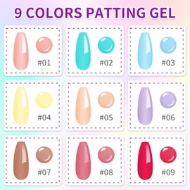LZXLUKGIR Painting Gel for Nail Art,9 Colors Ombre Gel Nail Polish with 100PCS Nail Sponges for Ombre Grabbing Pen and French Tip Guide,Gradient Polish Palette French Manicure DIY - Set B