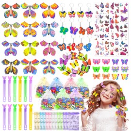 Moltby Pack of 102 Party Bags Children's Birthday Girl Butterfly Children's Birthday Party Favours Girls Magic Flying Butterfly Key Ring Decoration Gift Children's Birthday Party