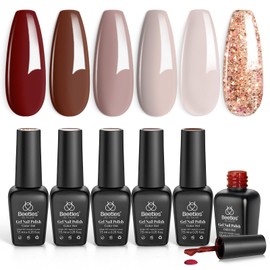 Beetles Brown Gel Nail Polish - 6 Colors Burgundy Brown Neutral Grey Plum Gel Polish Set, Soak Off UV LED Nail Colors for Winter Manicure Gift for Women