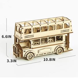 Wooden Double Decker Bus, 3D Wooden Puzzles for Adults and Children to Build - Wooden Rolling Coasters, Model Kits for Adults and Teenagers to Build