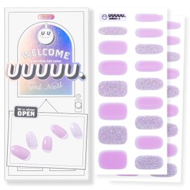 UUUUU Semi Cured Gel Nail Strips [Glitter] - 100% Real Gel, Long-Lasting & Easy to Apply & Remove, Works Any UV/LED Lamps - Spring 2025 Nail Art Stickers,Easter Nail (Lilac Beam)