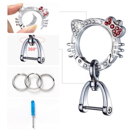 Pangpai Car Keychain for Women, Carabiner Keychain with Key Rings, Cute Crystal Rhinestone Key Chain Clip (Red)